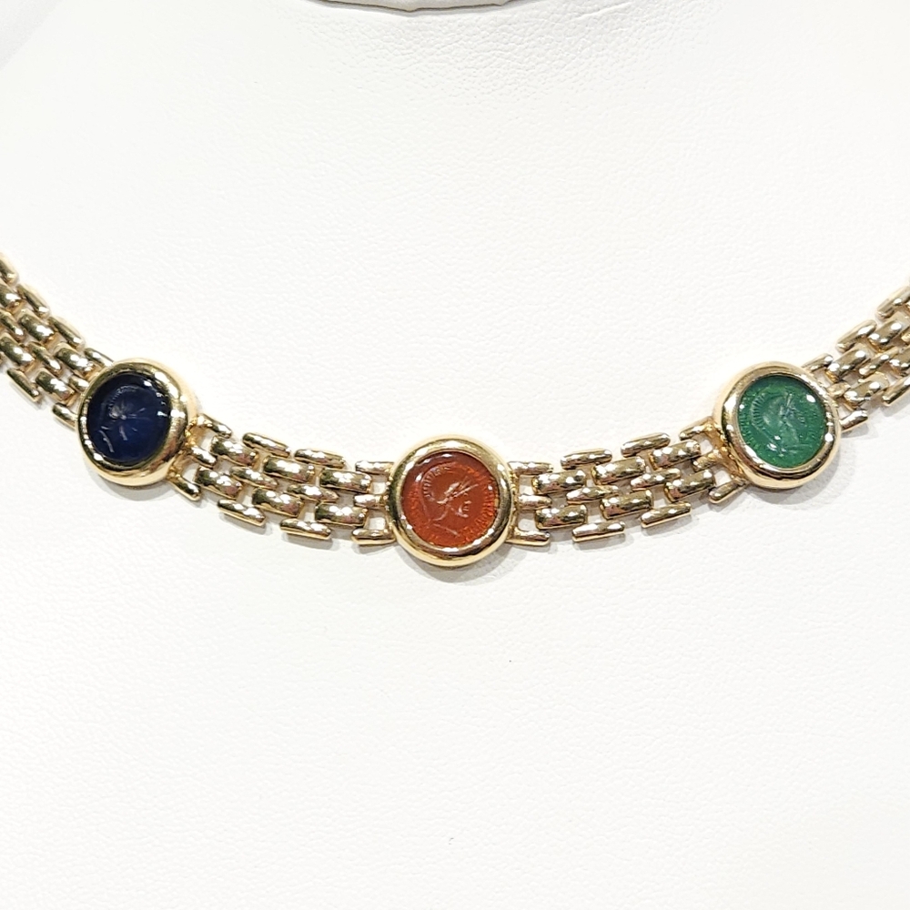 Christian Dior Necklace Gold Gripoix Soldier Cameo Vintage Dior Necklace - Picture 3 of 16